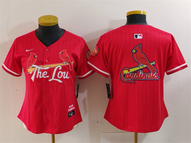 Women's St. Louis Cardinals Team Big Logo Red 2024 City Connect Limited Stitched Baseball Jersey(Run Small)